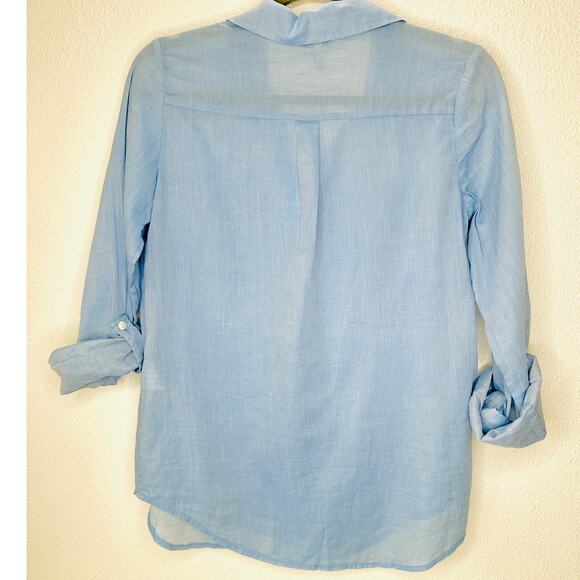 Joie Light Blue Button Front Pocketed Roll Tab Sleeve Denim Shirt XXS - Picture 4 of 10